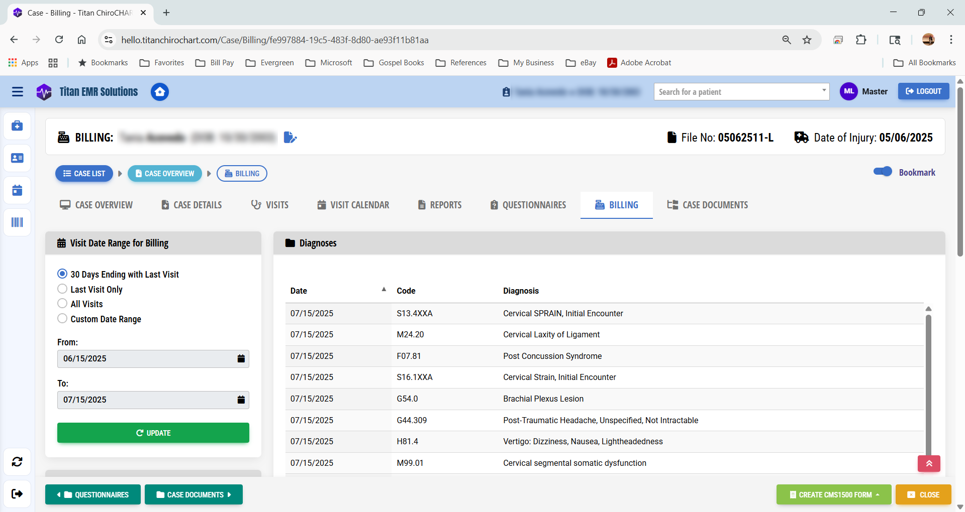 Billing management screen