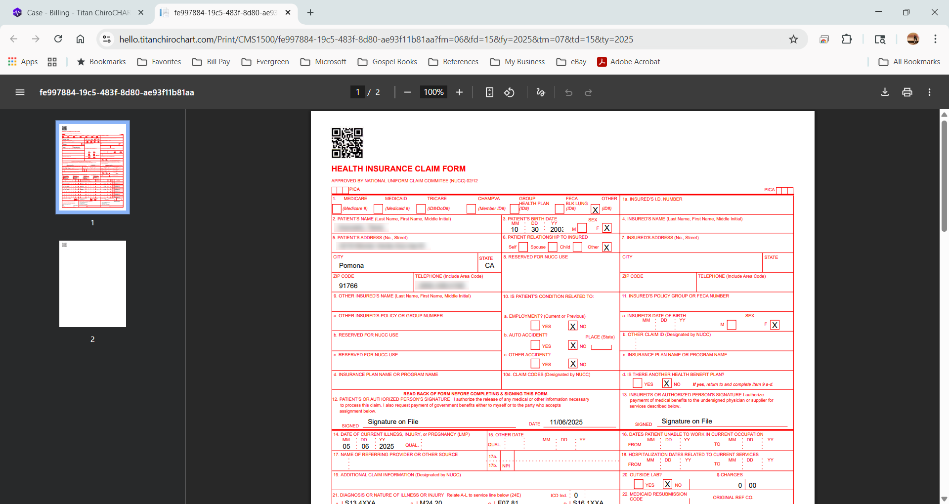 CMS-1500 and EDI 837P export screen