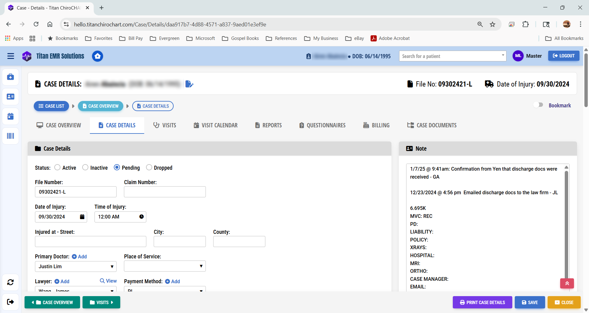 Case overview screen