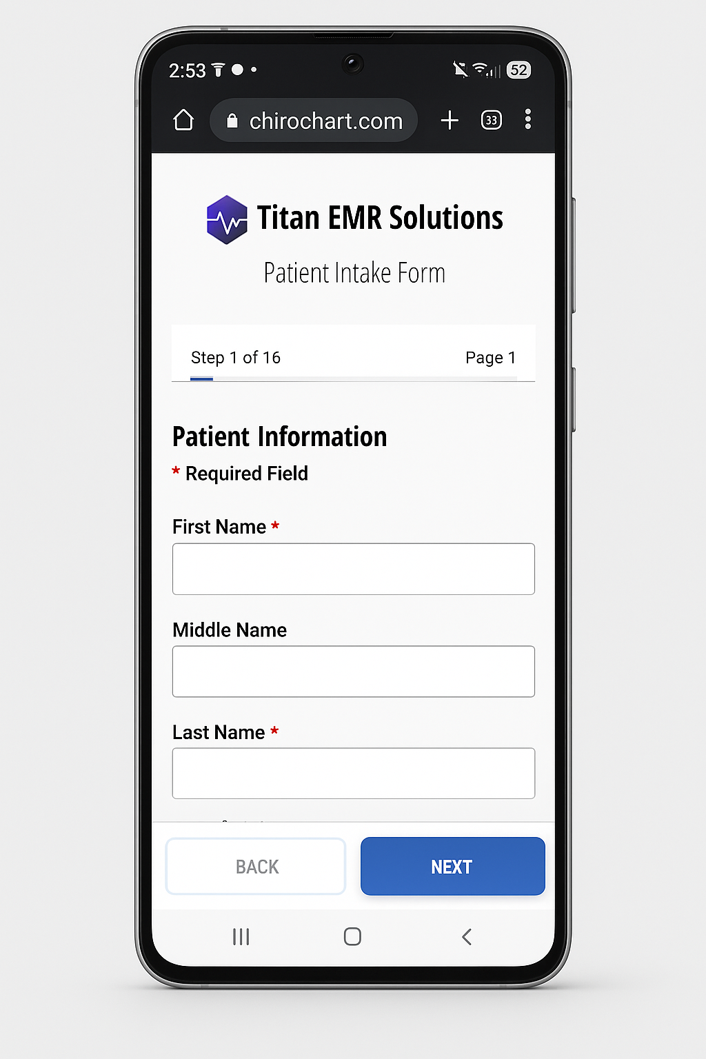 Titan online digital patient intake form