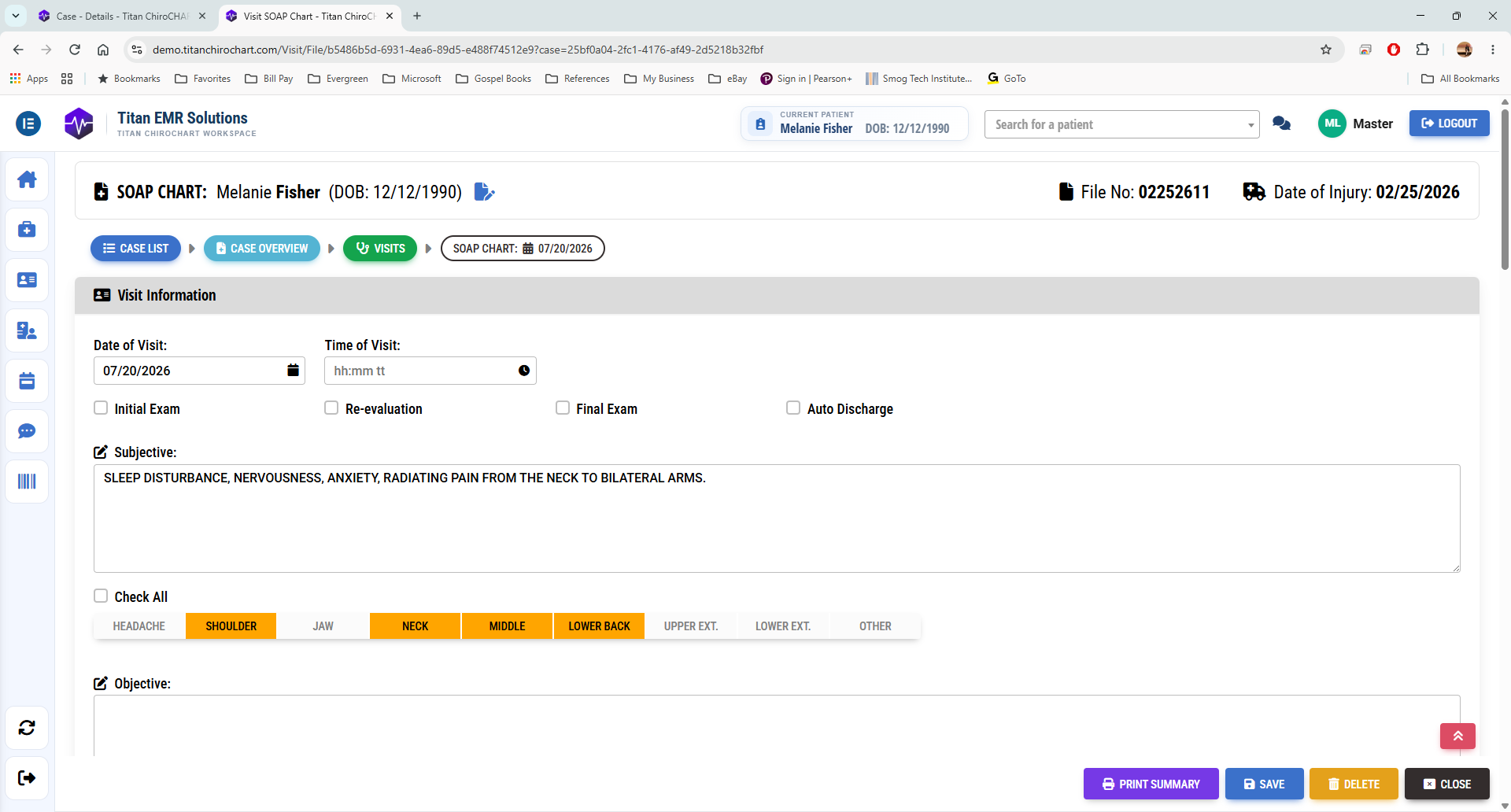 Titan SOAP note entry interface