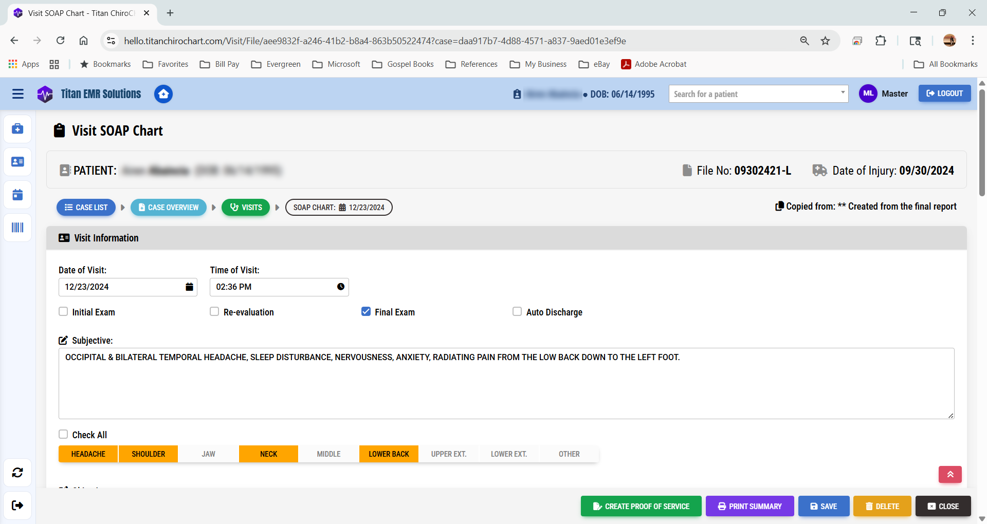 SOAP note entry interface