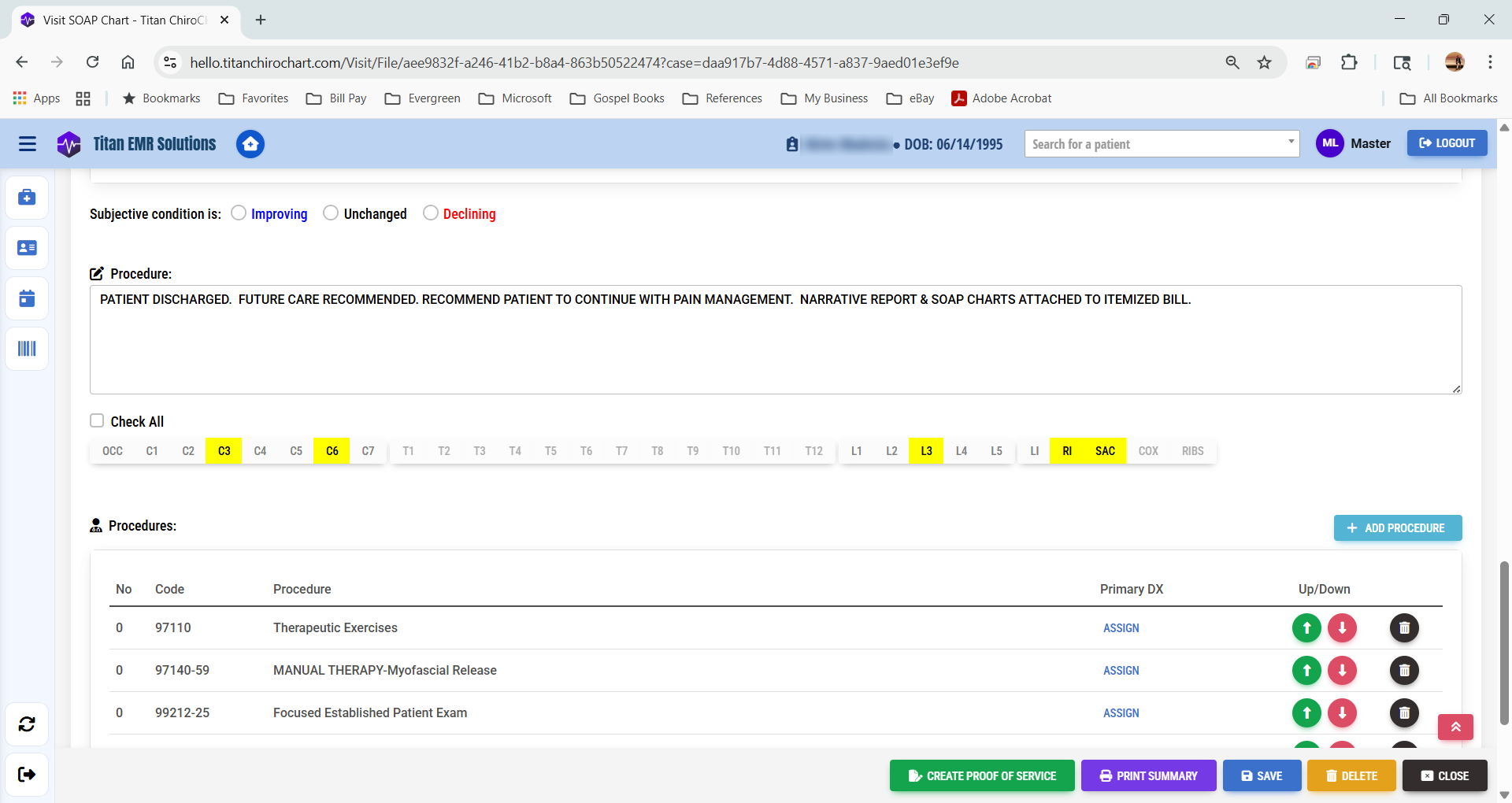 SOAP note template view